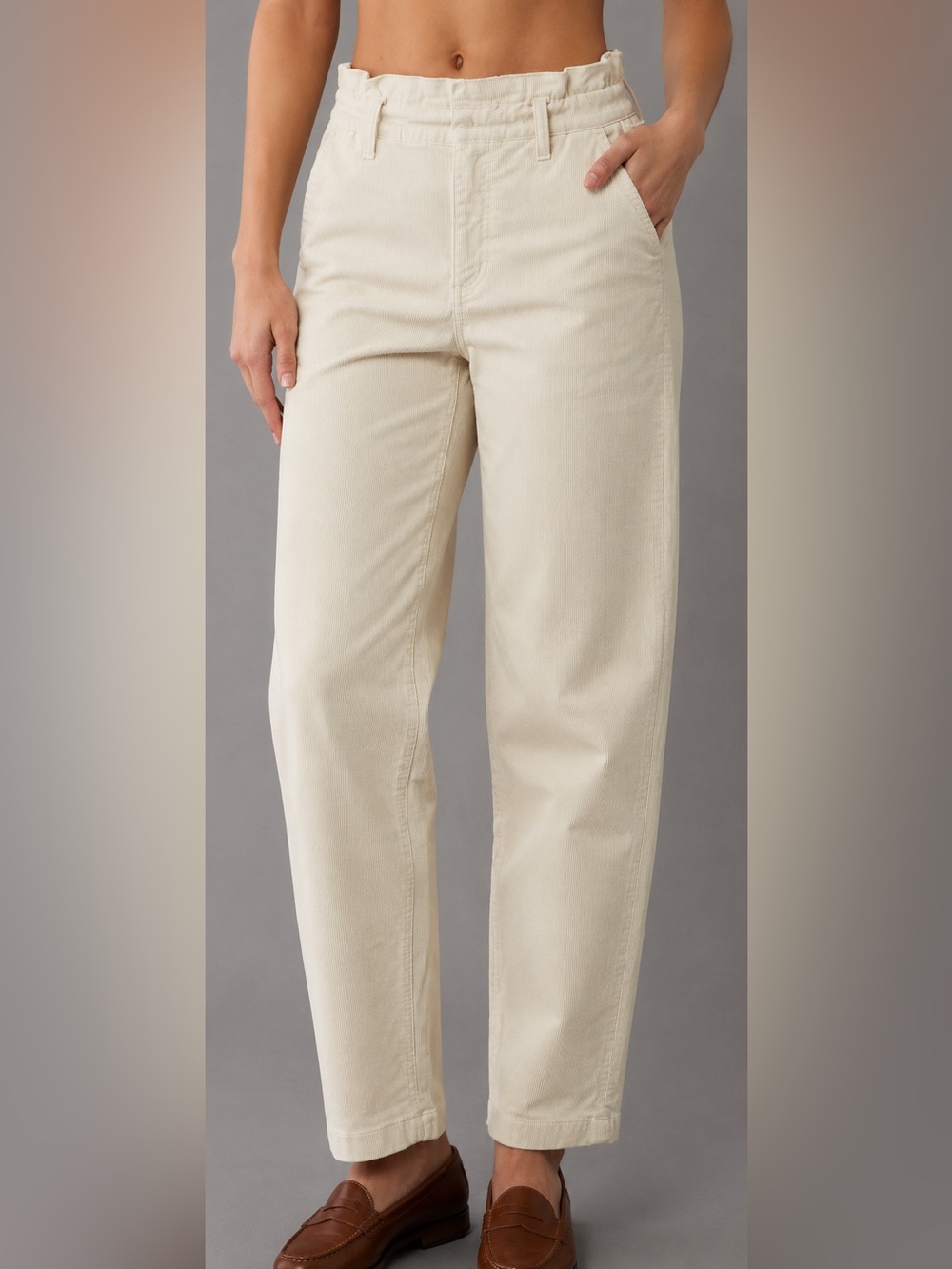 American Eagle | High Rise | Corduroy Barrel Pants | Cream | 0 Short 🕥